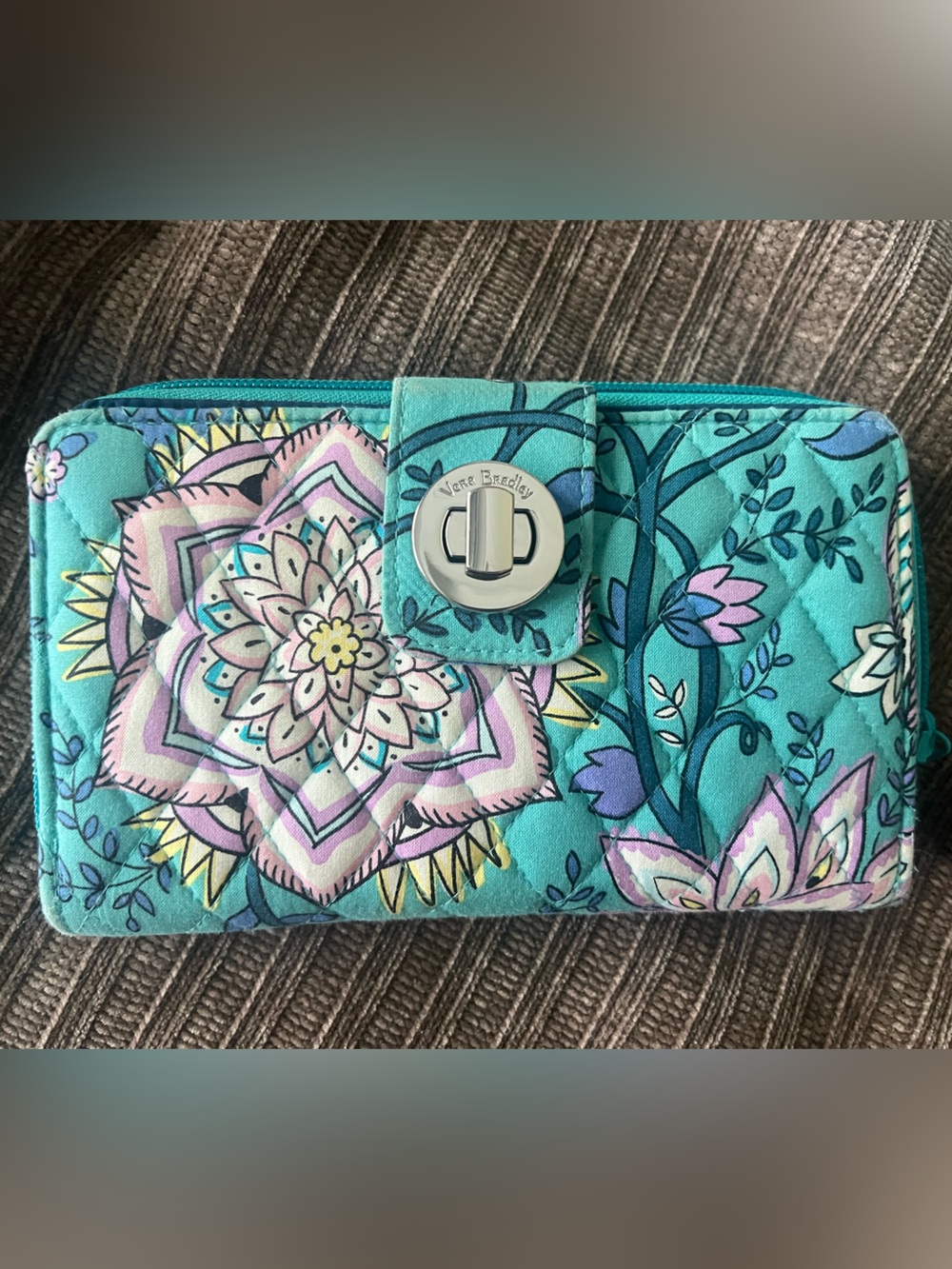 Vera Bradley Teal Floral Quilted Wallet Phone Case with Turn-Lock